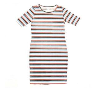 NEW 2XL LuLaRoe‎ Julia Pencil Dress Blue Coral Striped Slim Fitted Knee 90S Y2K